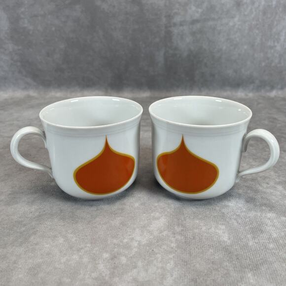 2 RARE Seltmann Weiden Bavaria W. Germany Tea Cup Orange Tear Drop Porcelain MCM - Picture 1 of 7
